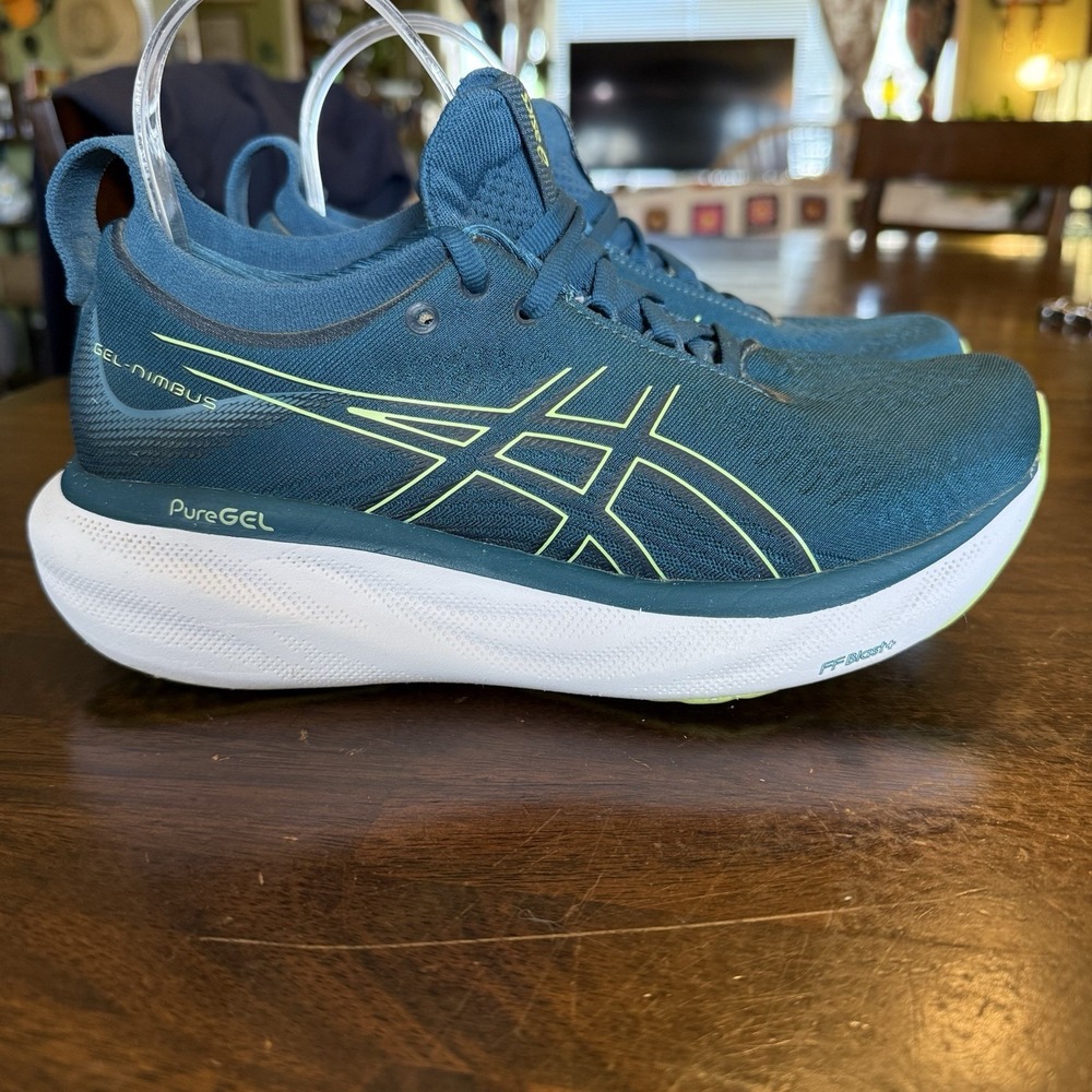 Women's ASICS Gel-Nimbus 25 Ink Teal/Lime Running Shoes USA Women's 7.5 EUC - Picture 5 of 15